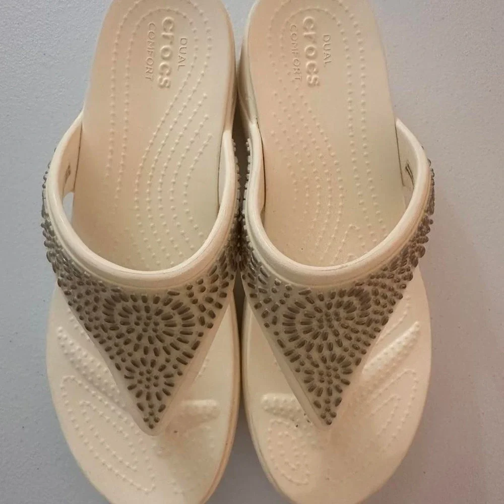 Crocs cream and tan sandals size 10